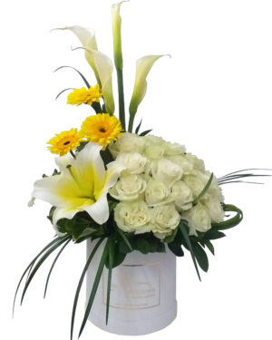 box con rosas blancas, ideal para desear condolencias