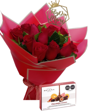 12 rosas rojas y follajes envueltas con papel celofán decorativo Tamaño aproximado de las rosas 50cm *imagen referencial